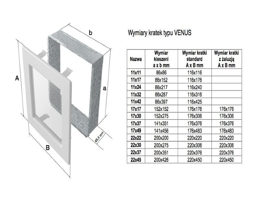 Вентиляционная решетка для камина Kratki 22x45 Venus графитовая с жалюзи 22/45VGX