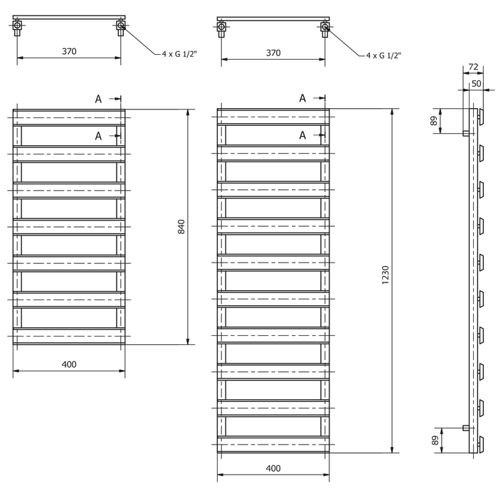 Электрический полотенцесушитель LUXRAD SCALA NEW 840/500 (4 STYCZEN)