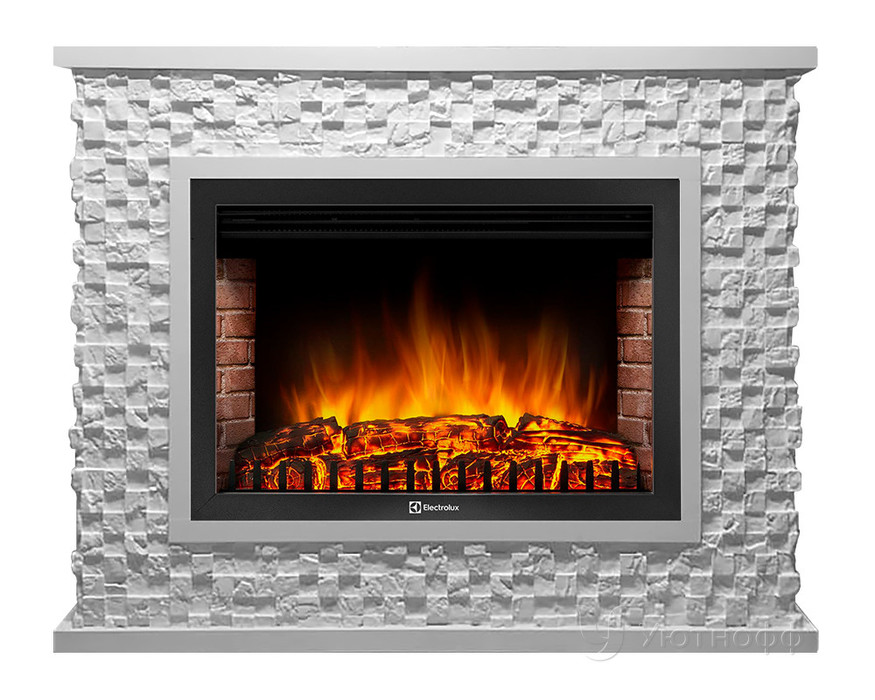 Электрокамин с широким очагом 2D Electrolux EFP/P-3320RLS с порталом Firelight Quadro 30 песчаник античный белый/белая эмаль