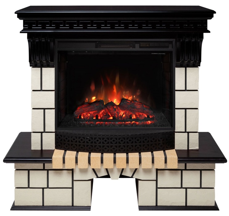 Электрокамин с широким очагом 2D Real-Flame Stone 25/25,5 AO-217 с очагом Sparta 25,5 LED