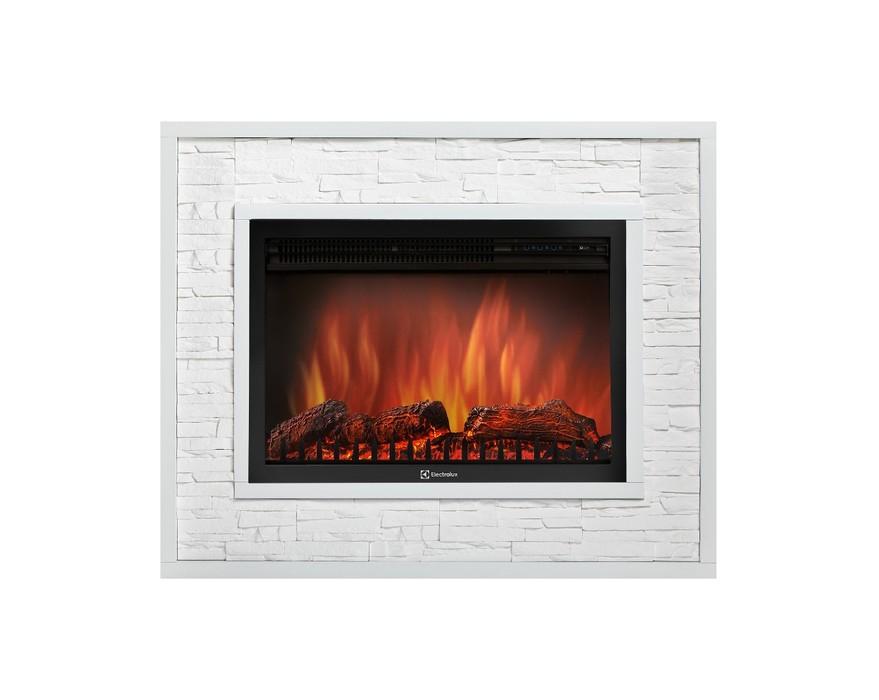 Электрокамин с широким очагом 2D Electrolux EFP/P-3020LS с порталом Firelight Loft 30 камень белый, белая эмаль
