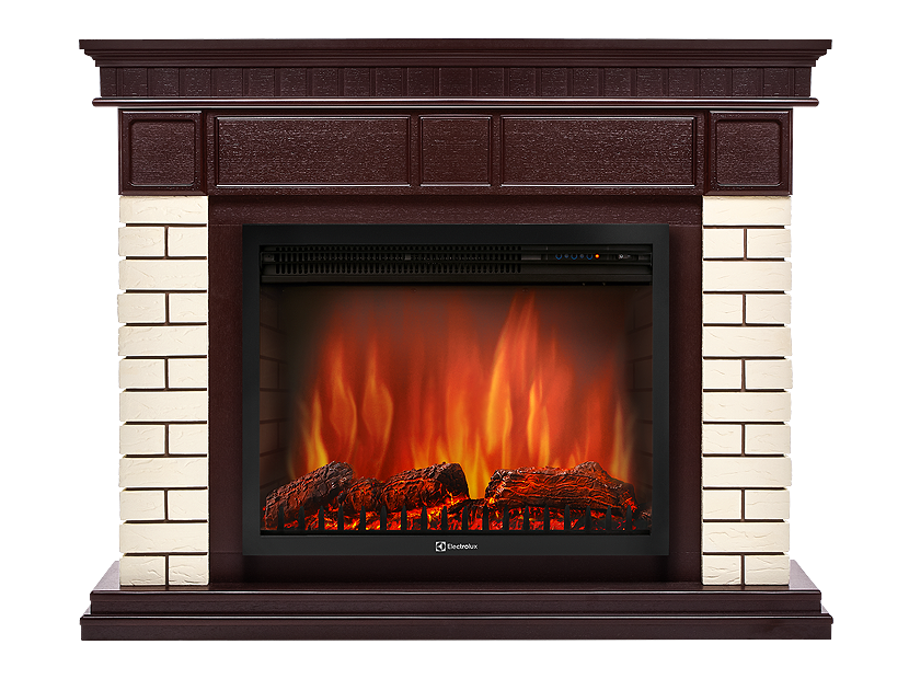 Электрокамин с широким очагом 2D Electrolux EFP/P-3020LS с порталом Firelight Bricks 30 кирпич бежевый/тёмный дуб