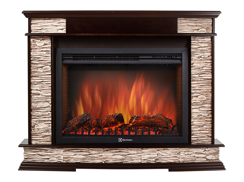 Электрокамин с широким очагом 2D Electrolux EFP/P-3320RLS с порталом Firelight Scala 30 сланец скалистый бурый, тёмный дуб