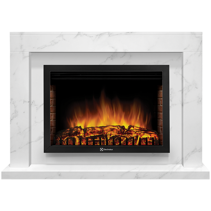 Электрокамин с широким очагом 2D Electrolux EFP/P-2520LS с порталом Firelight Simple 25 белый мрамор