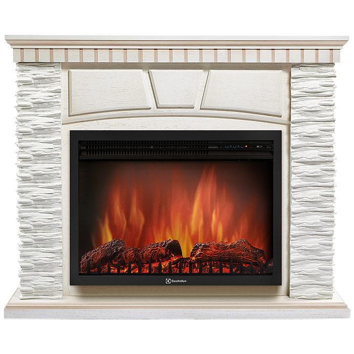 Электрокамин с широким очагом 2D Electrolux EFP/P-2520LS с порталом Firelight Porto 25 сланец белый/белёный дуб