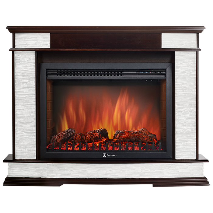 Электрокамин с широким очагом 2D Electrolux EFP/P-2520LS с порталом Firelight Scala 25 сланец скалистый белый, тёмный дуб
