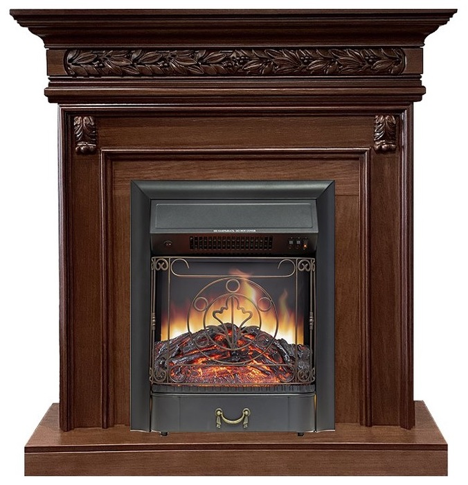 Электрокамин с классическим очагом 2D Royal Flame Valletta Темный дуб с очагом Majestic FX Brass