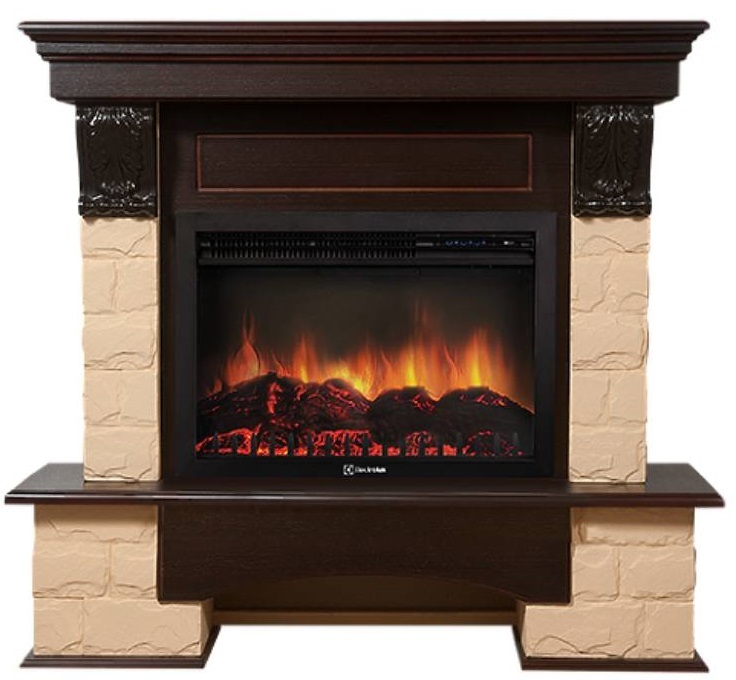 Электрокамин с широким очагом 2D Electrolux EFP/P-2720RLS с порталом Firelight Forte 25S камень бежевый, темный дуб