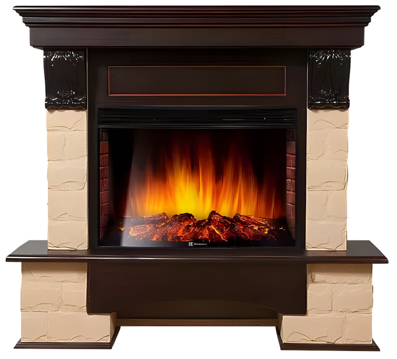 Электрокамин с широким очагом 2D Electrolux EFP/P-2520LS с порталом Firelight Forte 25S камень бежевый, темный дуб