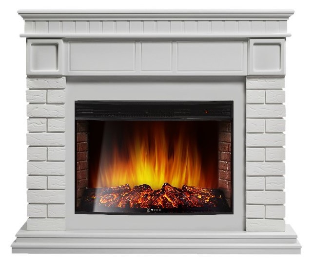 Электрокамин с широким очагом 2D Electrolux EFP/P-3320RLS с порталом Firelight Bricks 30 кирпич белый/белая эмаль