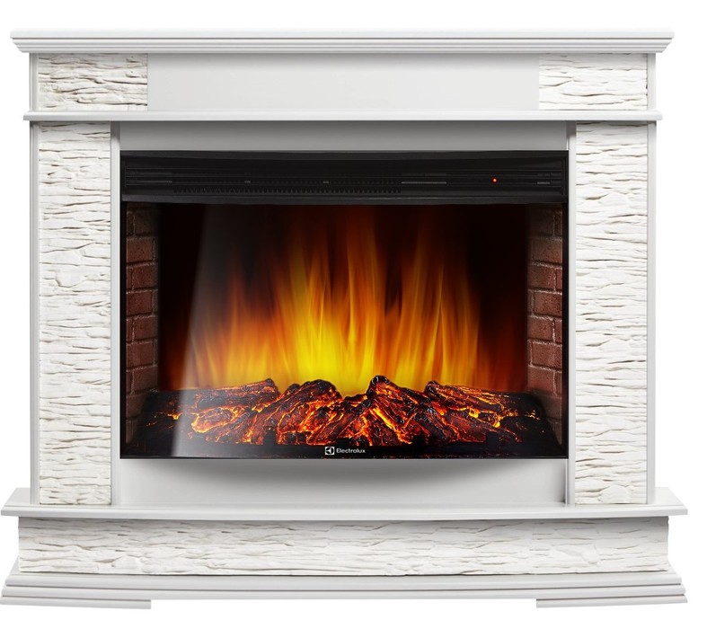 Электрокамин с широким очагом 2D Electrolux EFP/P-3320RLS с порталом Firelight Scala 30 сланец скалистый белый, белый дуб