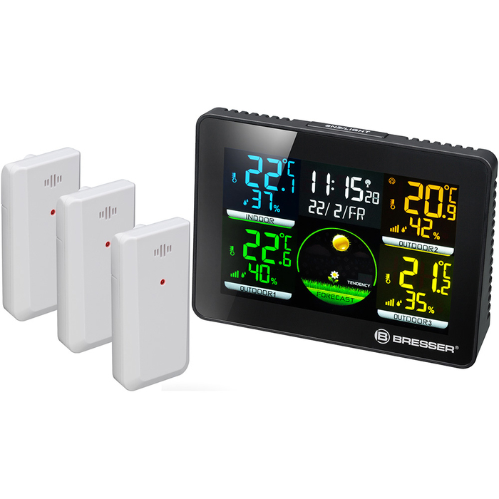 Цифровая метеостанция Bresser Thermo Hygro Quadro NLX с тремя датчиками (75319)