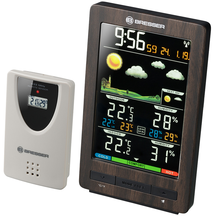 Цифровая метеостанция Bresser ClimaTemp WS с цветным дисплеем (под дерево) (75707)