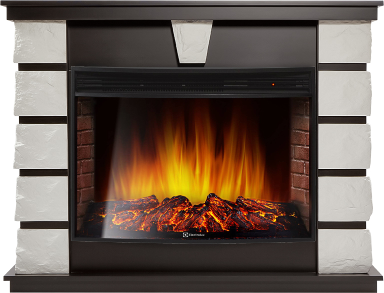 Электрокамин с широким очагом 2D Electrolux EFP/P-3320RLS с порталом Firelight Excalibur 30 белый
