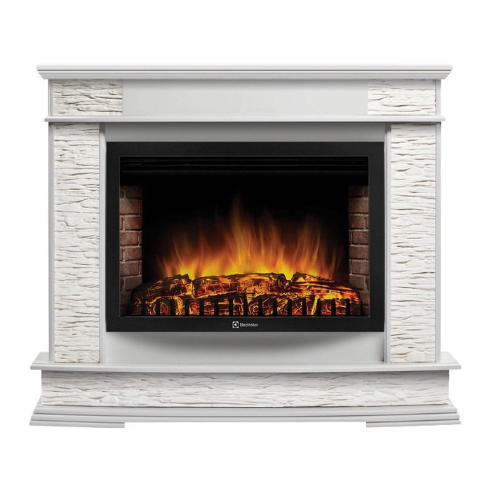 Электрокамин с широким очагом 2D Electrolux EFP/P-2520LS с порталом Firelight Scala 25 сланец скалистый белый шпон белый дуб
