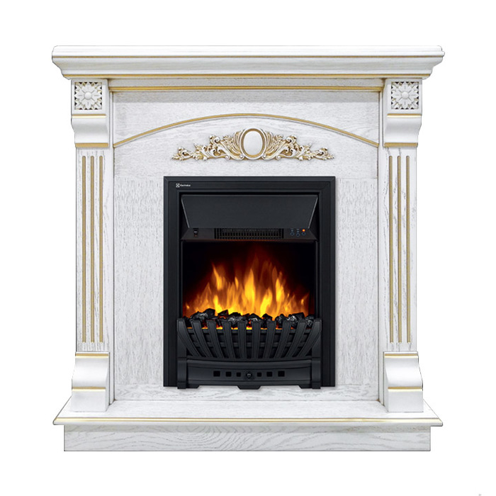 Электрокамин с классическим очагом 2D Electrolux EFP/P-1020LS с порталом Firelight Barocco Classic белый дуб с золотой патиной