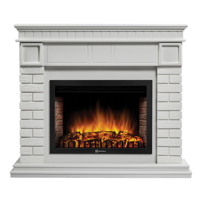 Электрокамин с широким очагом 2D Electrolux EFP/P-2720RLS с порталом Firelight Bricks 25 камень белый, белая эмаль
