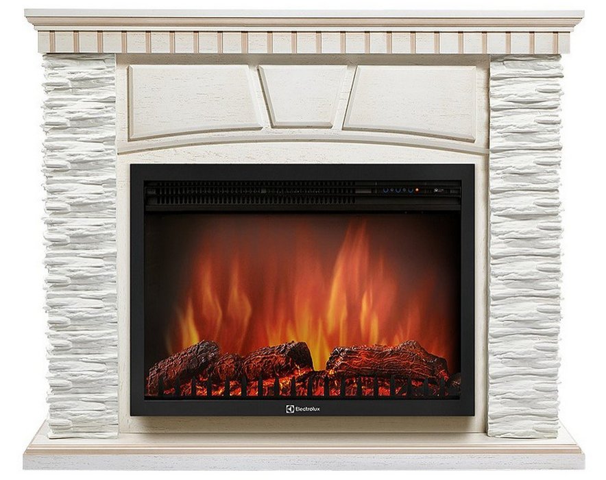 Электрокамин с широким очагом 2D Electrolux EFP/P-3020LS с порталом Firelight Porto 30 сланец белый/ белёный дуб