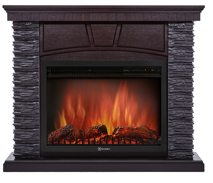 Электрокамин с широким очагом 2D Electrolux EFP/P-3020LS с порталом Firelight Porto 30 сланец черный, венге