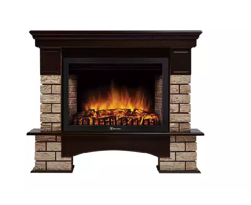 Электрокамин с широким очагом 2D Electrolux EFP/P-3320RLS с порталом Firelight Forte Wood 30 камень коричневый, шпон темный дуб