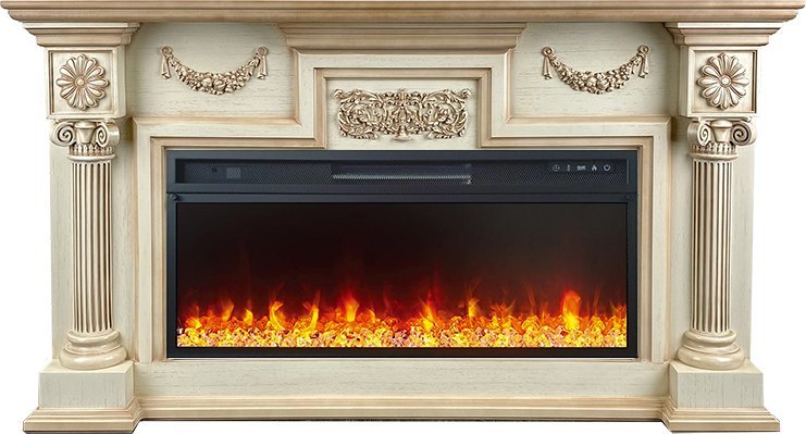 Линейный электрокамин Royal Flame London (слоновая кость с патиной) с очагом Vision 42 LED