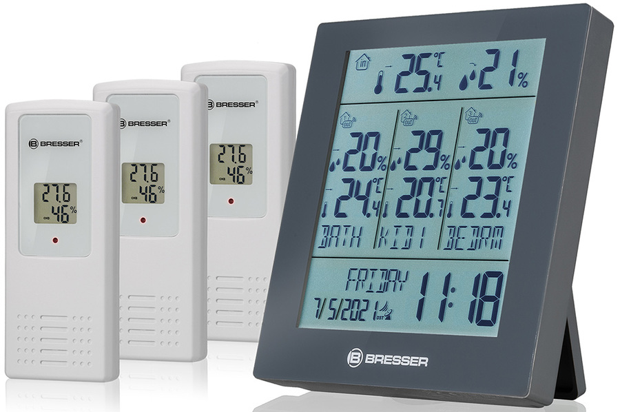 Цифровая метеостанция Bresser Temeo Hygro Quadro Prestige с тремя датчиками, серая (78586)