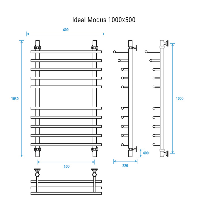 Водяной полотенцесушитель шириной 510 - 600 мм Energy Ideal Modus 1000x500