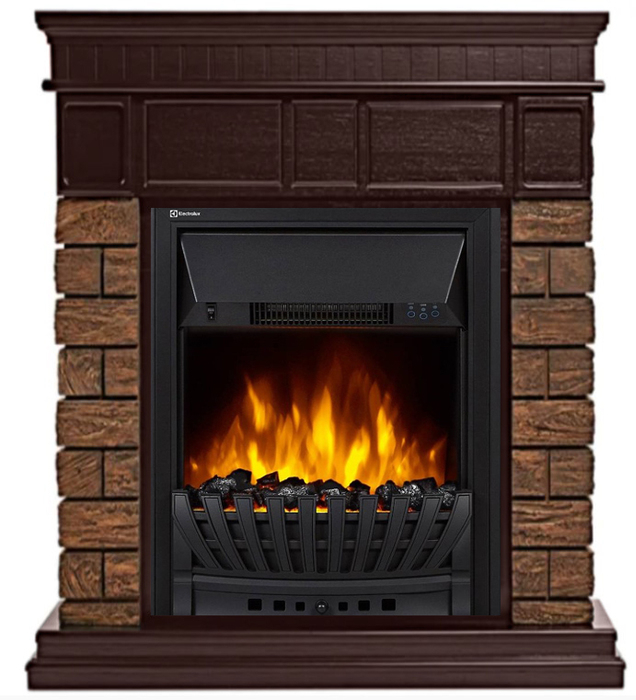 Электрокамин с классическим очагом 2D Electrolux EFP/P-1020LS с порталом Firelight Bricks Wood Classic камень коричневый, шпон темный дуб