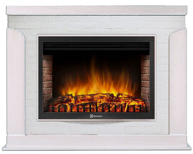 Электрокамин с широким очагом 2D Electrolux EFP/P-3020LS с порталом Firelight Prestigio 30 камень белый, шпон белый дуб