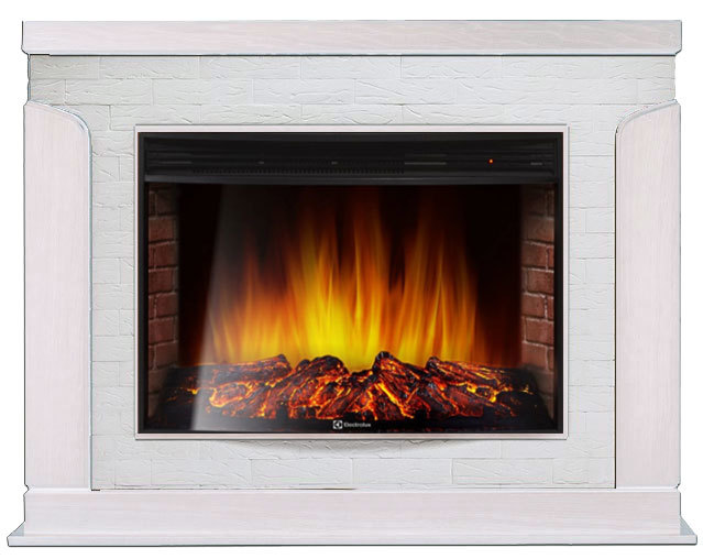 Электрокамин с широким очагом 2D Electrolux EFP/P-3320RLS с порталом Firelight Prestigio 30 камень белый, шпон белый дуб