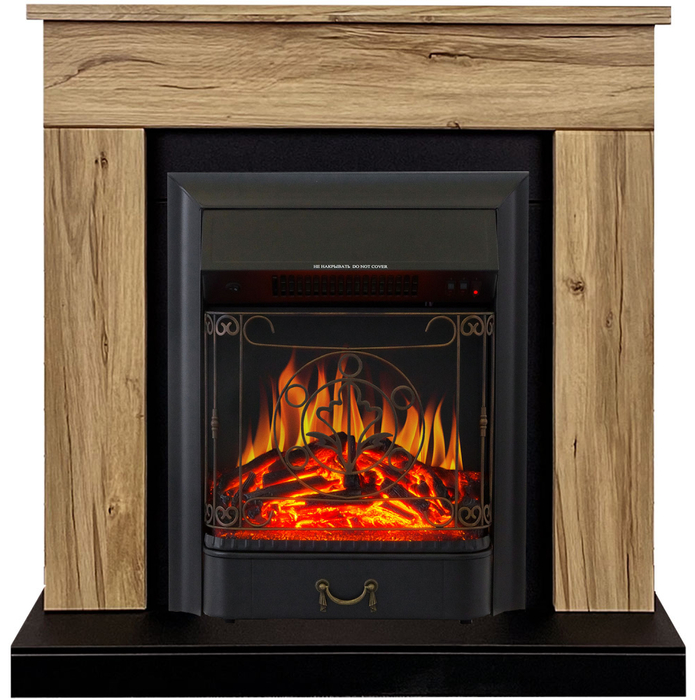 Электрокамин с классическим очагом 2D Royal Flame BERGEN дуб галифакс с очагом Majestic FX Black/Brass