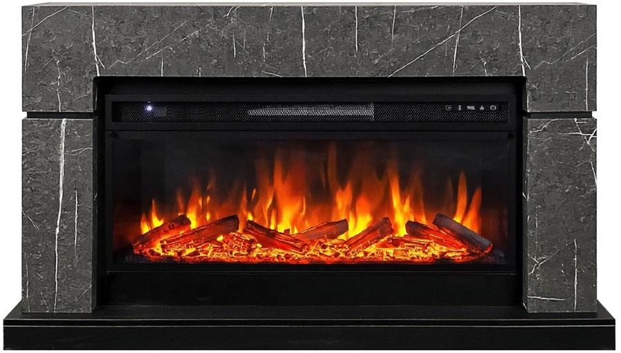 Линейный электрокамин Royal Flame Lindos 42 SFT Stone Touch серый мрамор c очагом Vision 42 LOG LED