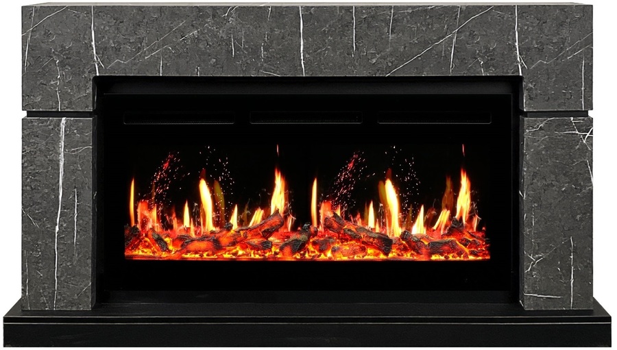 Линейный электрокамин Royal Flame Lindos 42 SFT Stone Touch серый мрамор c очагом 5D V-ART 40