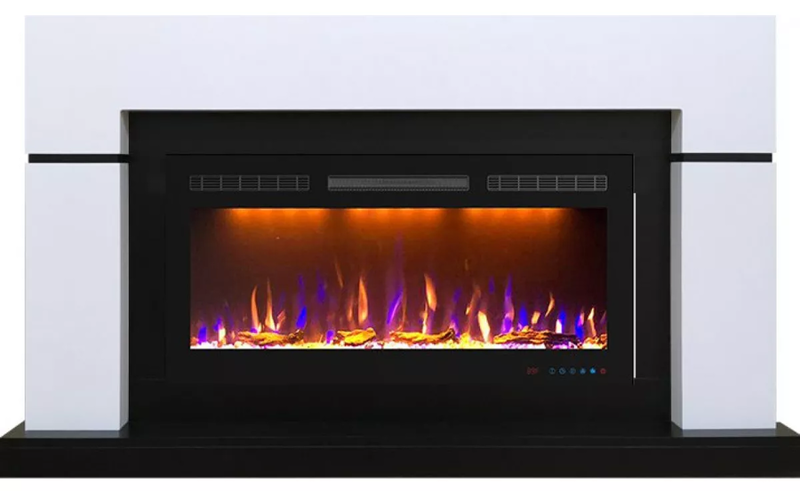 Линейный электрокамин Royal Flame Lindos белый c очагом Crystal 40 RF