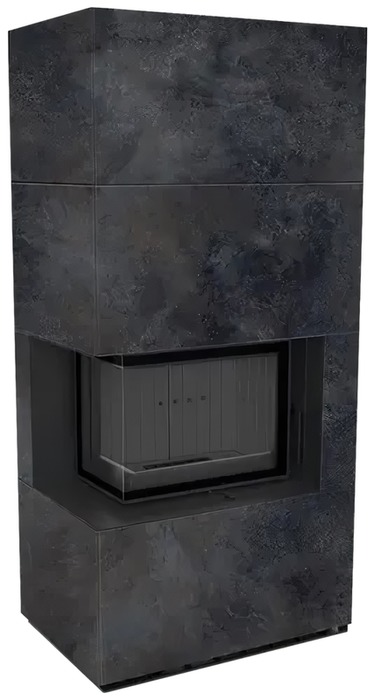 Готовый дровяной каминокомплект Kratki FLOKI PRO OXIDE NERO, угловое стекло слева, черная футеровка