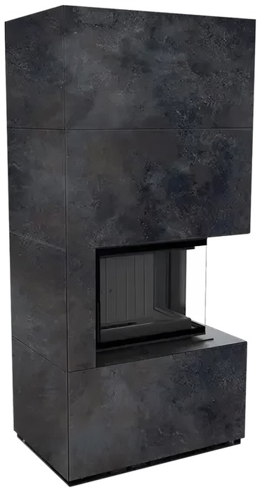 Готовый дровяной каминокомплект Kratki FLOKI PRO OXIDE NERO, угловое стекло справа, черная футеровка
