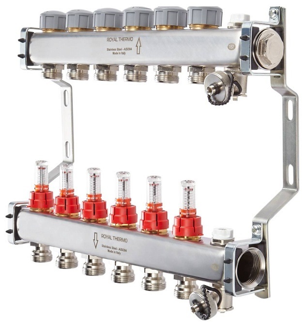 Для отопления Royal Thermo 1 ВР-3/4 НР, 9 выходов с расходомерами, нерж. (RTE 52.109)