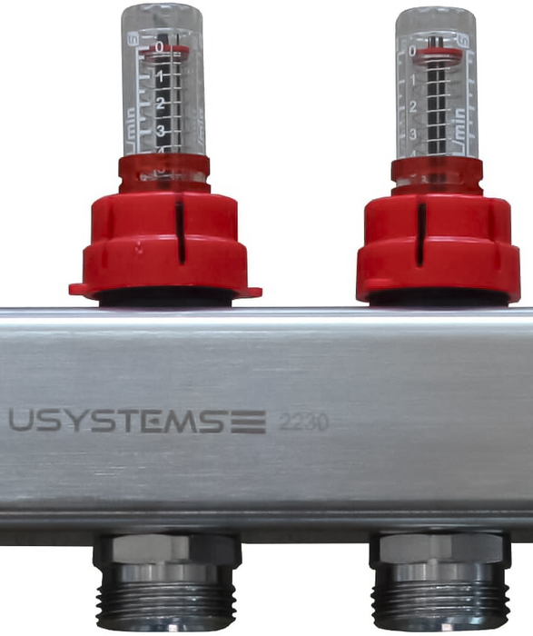 Коллекторы USYSTEMS UN с расходомерами стальной с накидной гайкой, выходы 6x3/4 Евроконус '1Ф