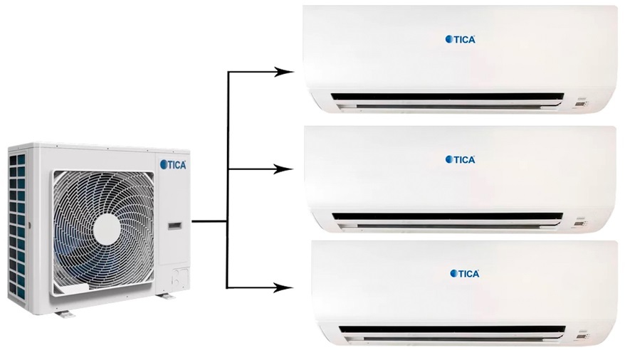Настенный тепловой насос мощностью 110 м2 - 11 кВт TICA TIMS112CSREC/TMVW040ACB*3шт