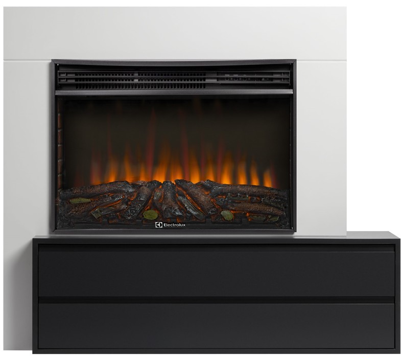 Электрокамин с широким очагом 2D Electrolux EFP/P-3020LS N с порталом Firelight Combi 30 белый, черный