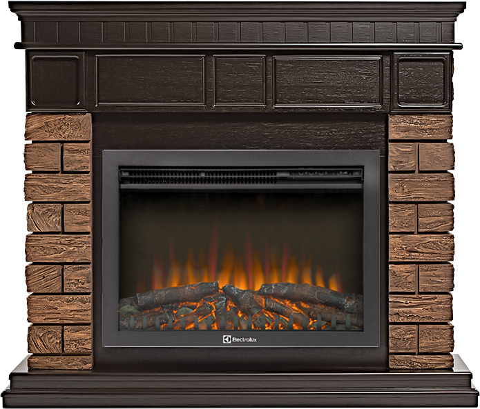 Электрокамин с широким очагом 2D Electrolux EFP/P-2520LS N с порталом Firelight Bricks Wood 25 камень темный, шпон венге