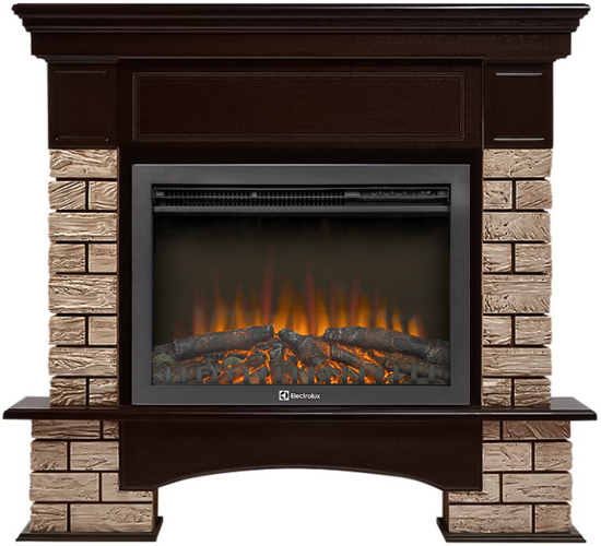 Электрокамин с широким очагом 2D Electrolux EFP/P-2520LS N с порталом Firelight Forte Wood 25 камень коричневый, шпон темный дуб