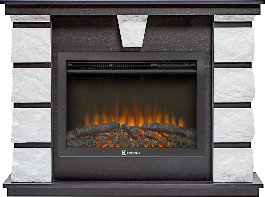 Электрокамин с широким очагом 2D Electrolux EFP/P-2520LS N с порталом Firelight Excalibur 25 камень белый, шпон венге