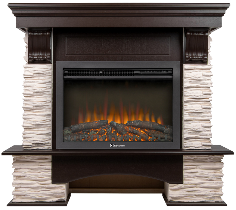 Электрокамин Electrolux EFP/P-2520LS N с порталом Firelight Pietra Nuovo 25 камень сланец белый, шпон темный дуб