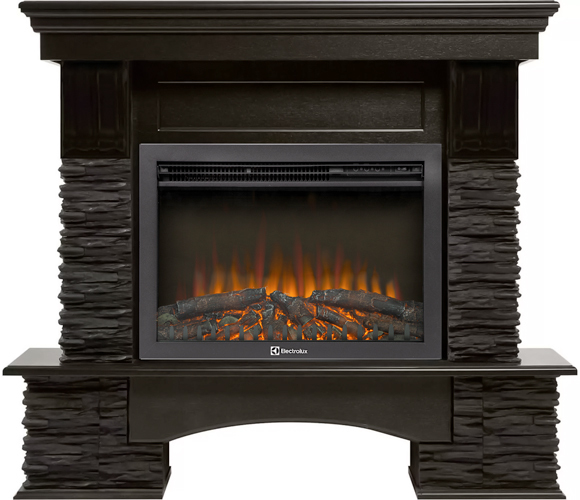 Электрокамин Electrolux EFP/P-2520LS N с порталом Firelight Pietra Nuovo 25 камень сланец чёрный, шпон венге