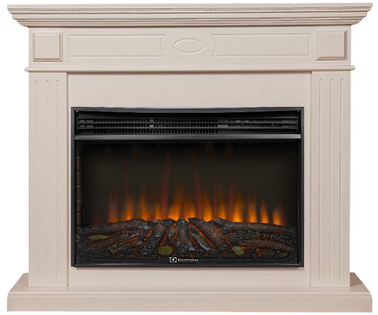 Электрокамин с широким очагом 2D Electrolux EFP/P-3020LS N с порталом Firelight Bianco 30 шпон белёный дуб