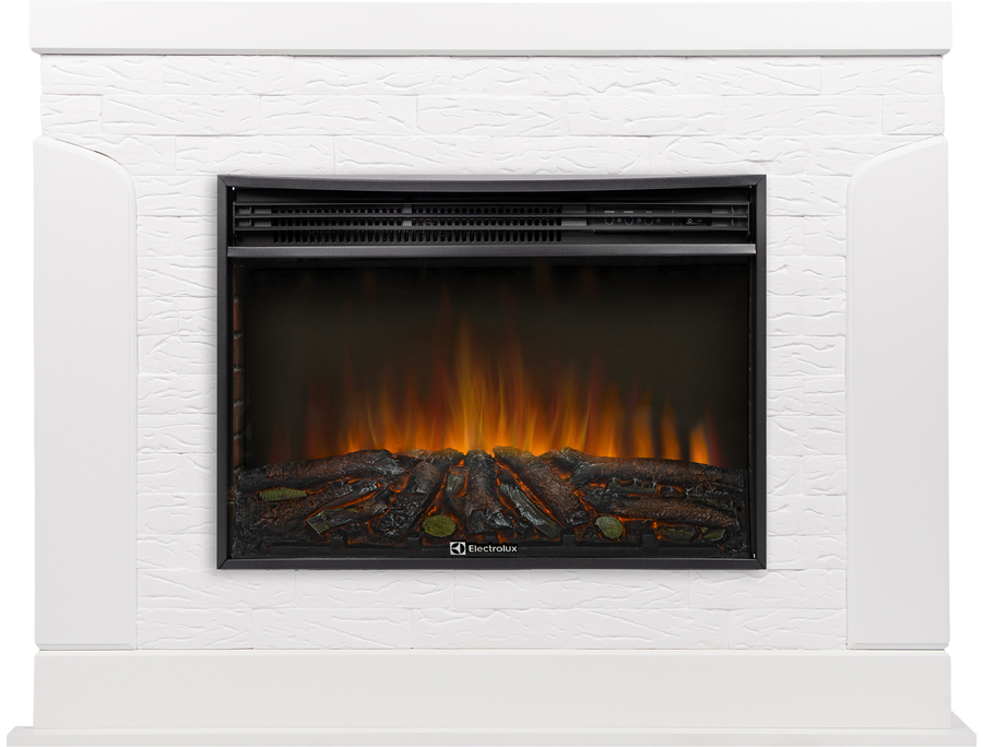 Электрокамин с широким очагом 2D Electrolux EFP/P-2720RLS N с порталом Firelight Prestigio 25 камень белый, шпон белый дуб