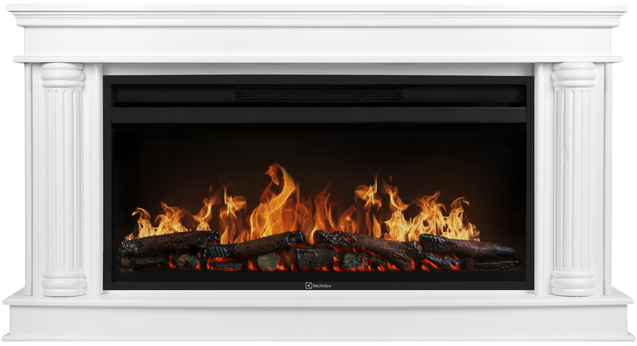 Электрокамин с широким очагом 2D Electrolux EFP/P-3620LS с порталом Firelight Olympia 36, белый