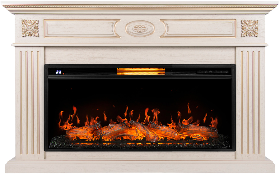 Электрокамин Royal Thermo Aurora RTFP/P-AR40LS с порталом Firelight Siena 40, слоновая кость с золотой патиной