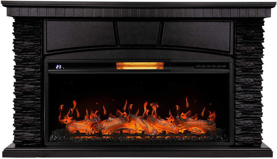 Электрокамин с широким очагом 2D Royal Thermo Aurora RTFP/P-AR40LS с порталом Firelight Porto 40 камень черный шпон венге
